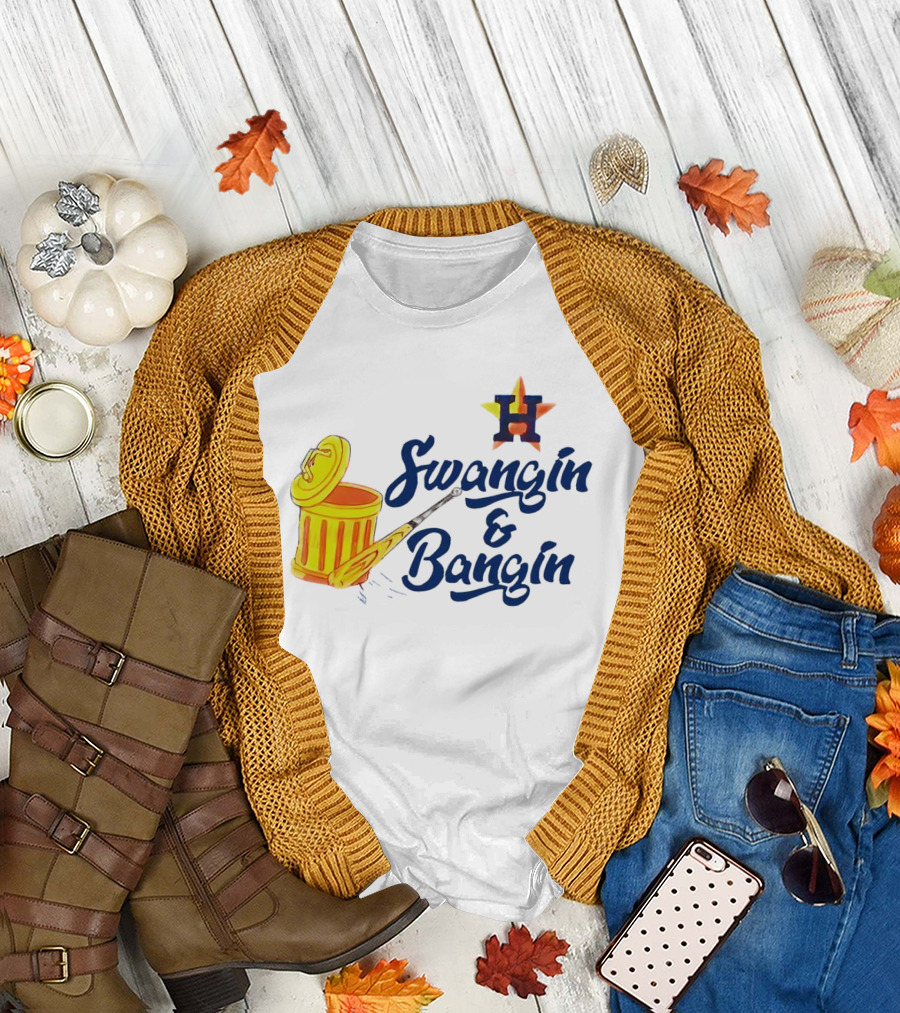 Houston Astros Swangin and Bangin Star H Orange Trash Can Baseball Paddle T-Shirt