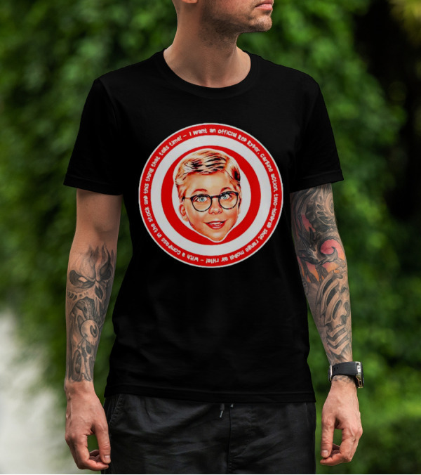 Ralphie Peter Billingsley Christmas Official Red Ryder Carbine Action Two Hundred Shot Range Model Air Rifle Round T-Shirt