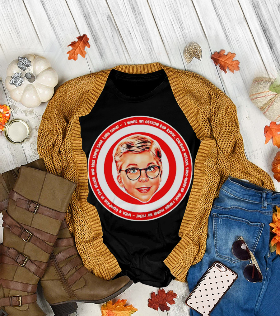 Ralphie Peter Billingsley Christmas Official Red Ryder Carbine Action Two Hundred Shot Range Model Air Rifle Round T-Shirt
