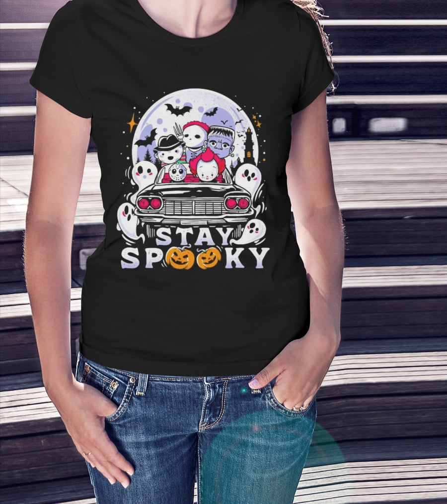Stay Spooky Halloween Horror Movie Characters Car Ride T-Shirt
