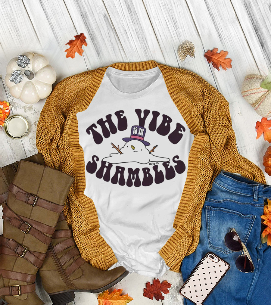 The Vibe is in Shambles Snowman with Top Hat and Melting Expression T-Shirt