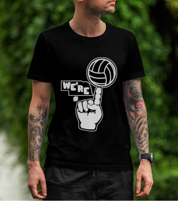 We're Number One Nebraska Volleyball Finger Gesture And Volleyball Map T-Shirt