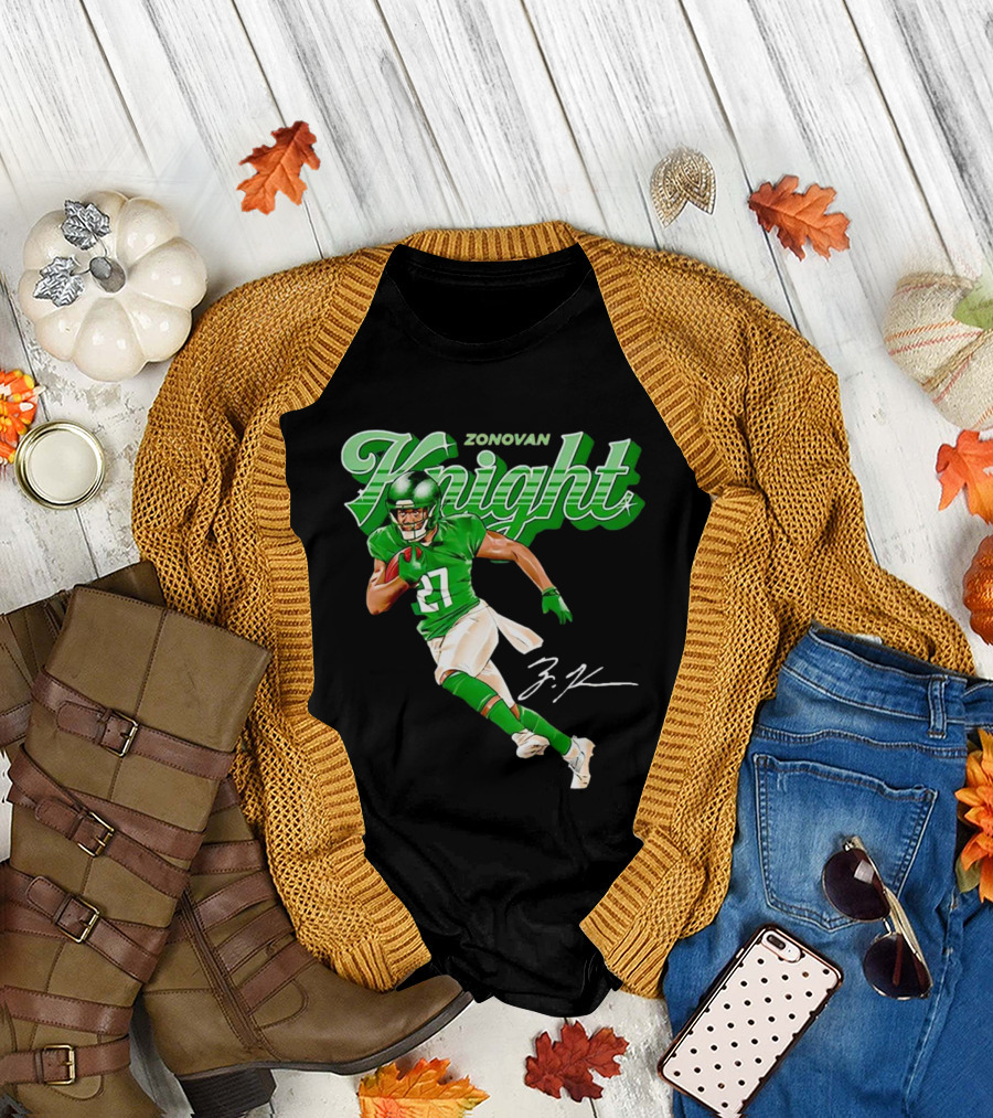 Zonovan Knight New York Jets Vintage Style Green Knight Signature Football T-Shirt