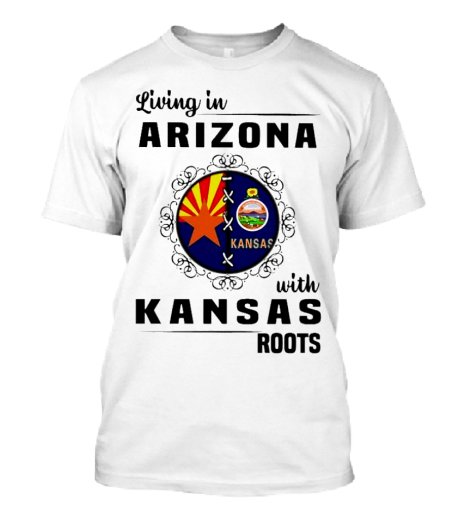 Living In Arizona Embracing Kansas Roots With State Seal Elements T-Shirt