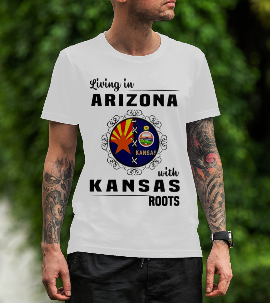 Living In Arizona Embracing Kansas Roots With State Seal Elements T-Shirt