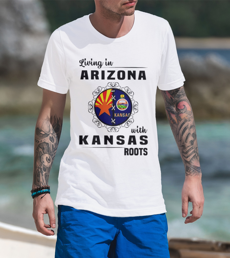Living In Arizona Embracing Kansas Roots With State Seal Elements T-Shirt