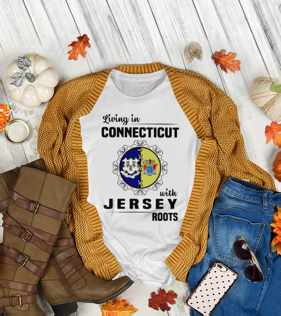 Living in Connecticut Embracing Jersey Roots with State Seals T-Shirt