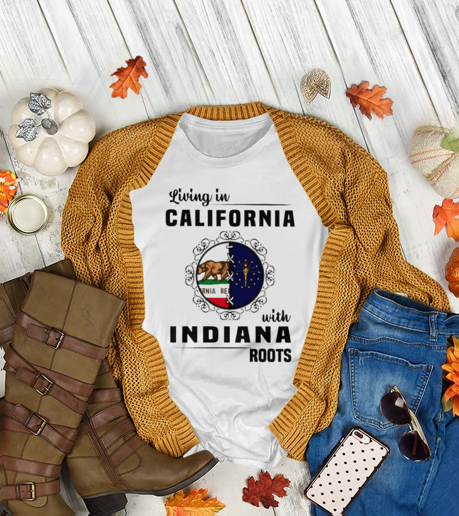 Living in California with Indiana Roots Bear and Torch Flag Emblem T-Shirt