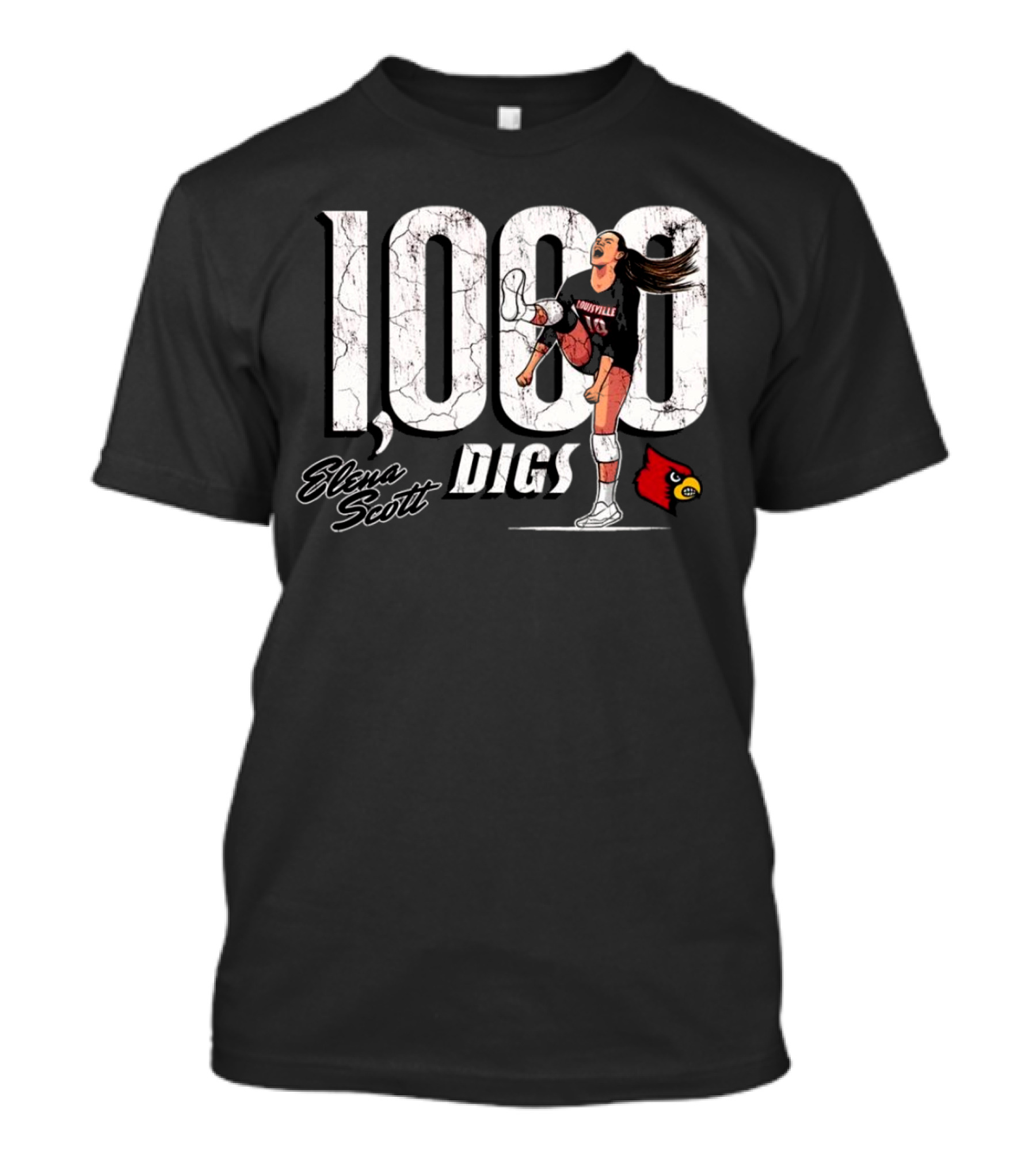 Elena Scott 1000 Digs Louisville Cardinals Volleyball Achievement T-Shirt