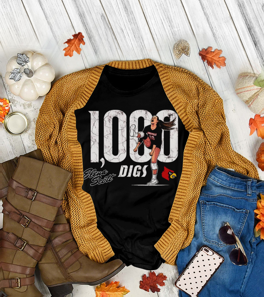 Elena Scott 1000 Digs Louisville Cardinals Volleyball Achievement T-Shirt