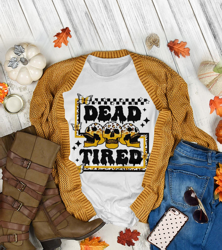 Dead Tired Skull Butterflies Stars Trio T-Shirt