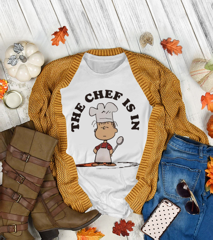 Linus Peanuts The Chef Is In Cooking Spoon Comic Character T-Shirt