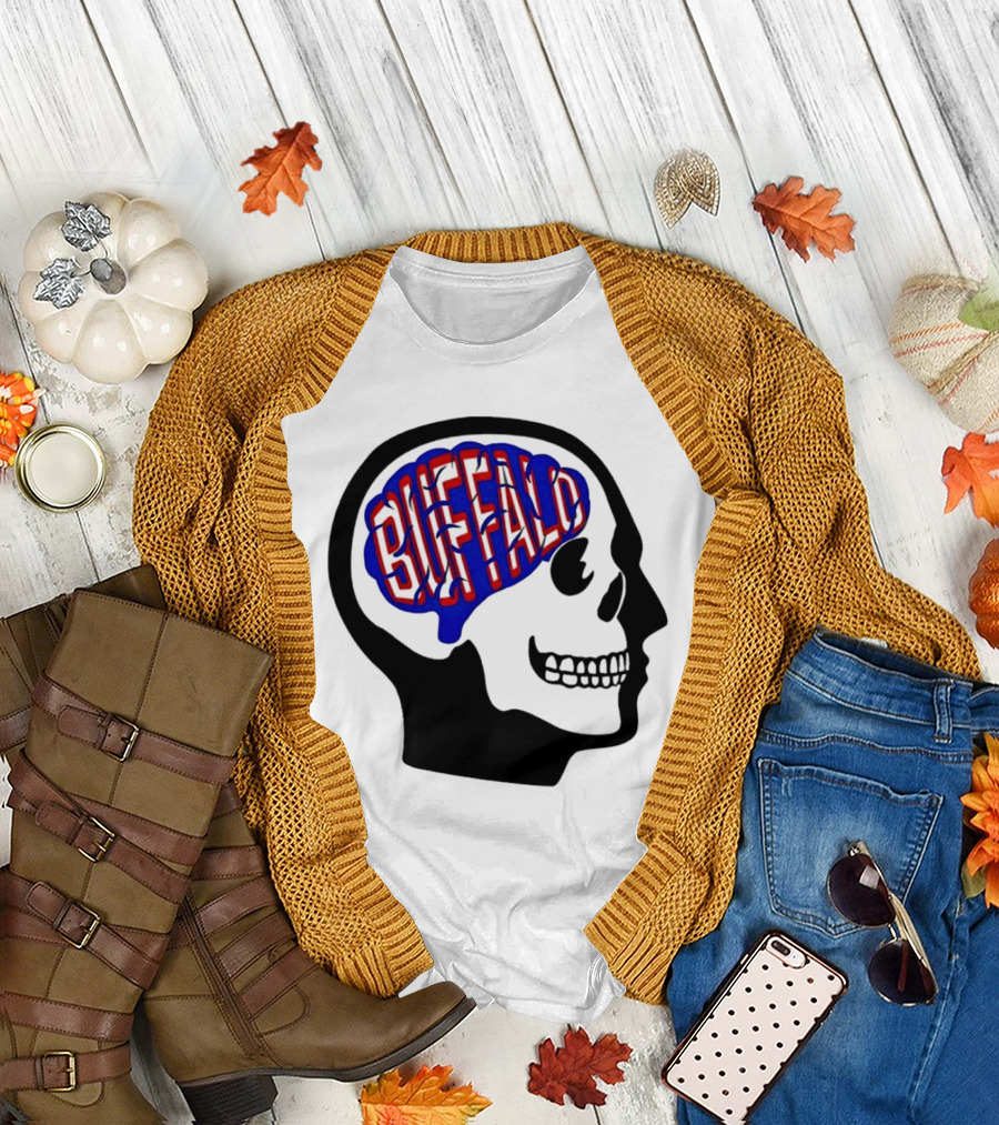 Buffalo Brain Outline in Skull T-Shirt