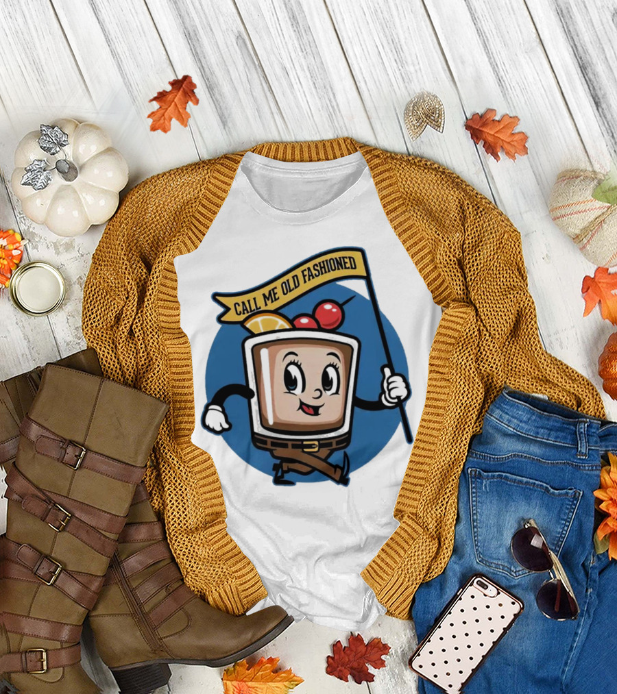 Call Me Old Fashioned Whiskey Animated Cocktail Character with Cherry and Orange T-Shirt