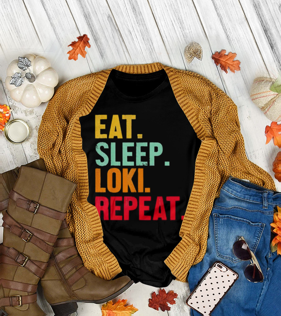 Eat Sleep Loki Repeat Marvel Fans Fandom Phrase T-Shirt