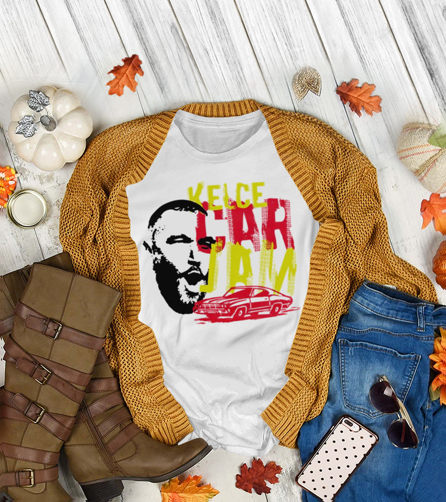 Kelce Car Jam Bold Yellow Red Face Car T-Shirt