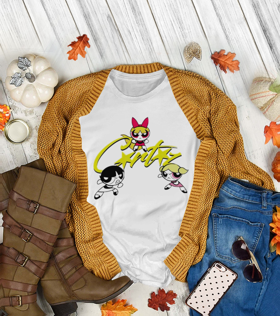 The Powerpuff Girls Corteiz Logo with Characters Buttercup Blossom Bubbles T-Shirt