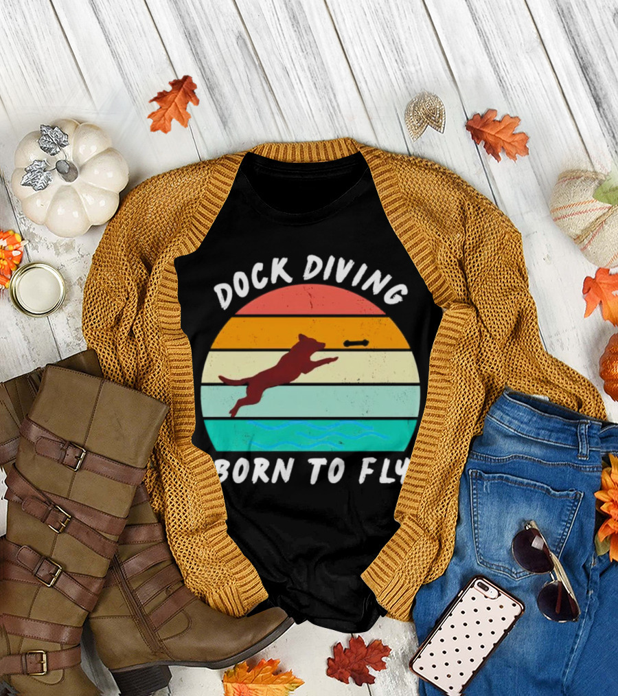 Dock Diving Born to Fly Vintage Retro Stripes Dog T-Shirt