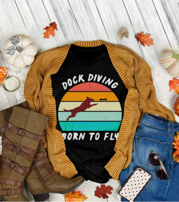 Dock Diving Born To Fly Vintage Retro Stripes Dog T-Shirt