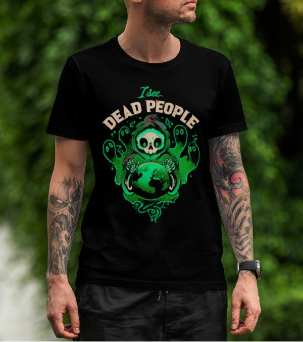 I See Dead People Grim Reaper Holding Earth With Ghosts T-Shirt