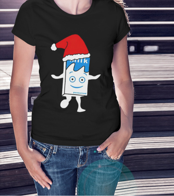 Blur Milk Christmas Cartoon With Santa Hat T-Shirt