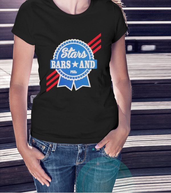 Stars Bars And PBRs Patriotic Blue Ribbon Badge T-Shirt