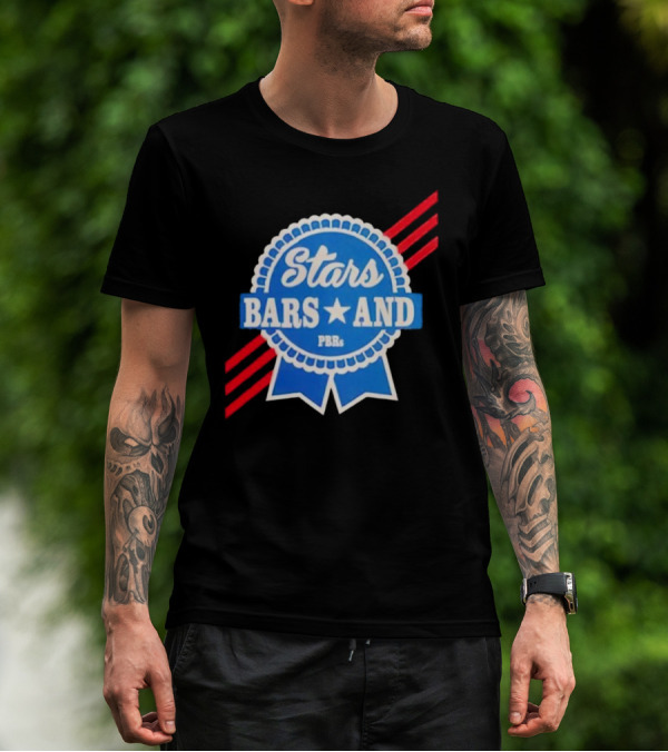 Stars Bars And PBRs Patriotic Blue Ribbon Badge T-Shirt