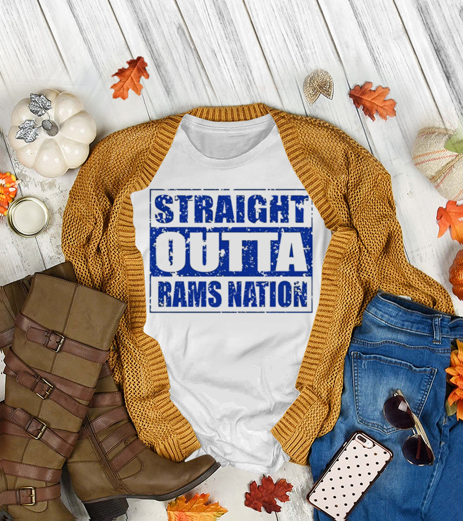 Straight Outta Rams Nation Bold Blue Text T-Shirt