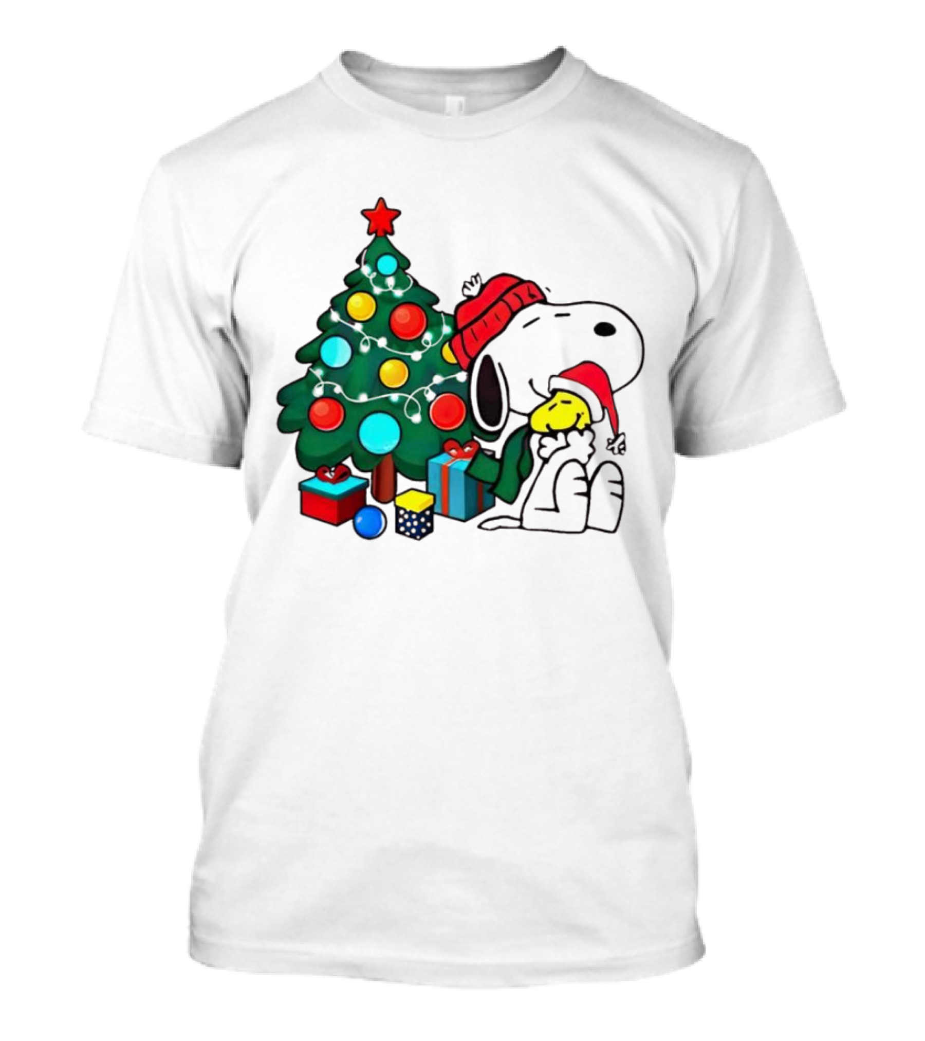 Peanuts Snoopy With Woodstock And Christmas Tree And Gifts T-Shirt