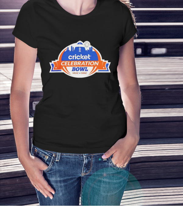Cricket Celebration Bowl MEAC SWAC Logo With City Skyline And Football Field Symbols T-Shirt