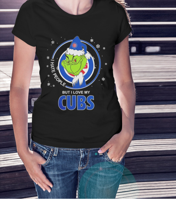 Christmas Grinch Santa I Hate People But I Love My Cubs T-Shirt