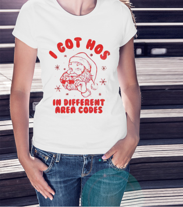 I Got Hos In Different Area Codes Santa Claus Sunglasses Snowflakes T-Shirt