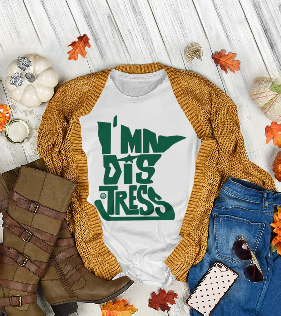 I MN Dis Tress Minnesota Silhouette and Hockey Stick T-Shirt