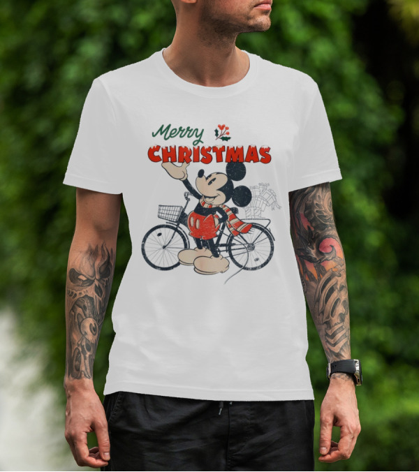 Mickey Mouse Merry Christmas Bicycle Holiday Cheer T-Shirt
