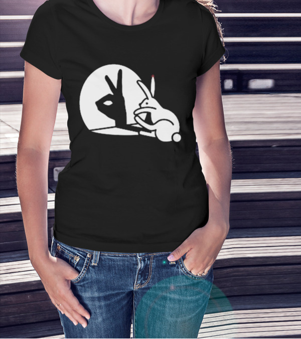 Rabbit Hand Shadow Peace Gesture Optical Illusion T-Shirt