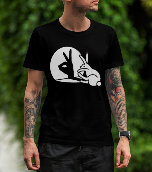 Rabbit Hand Shadow Peace Gesture Optical Illusion T-Shirt
