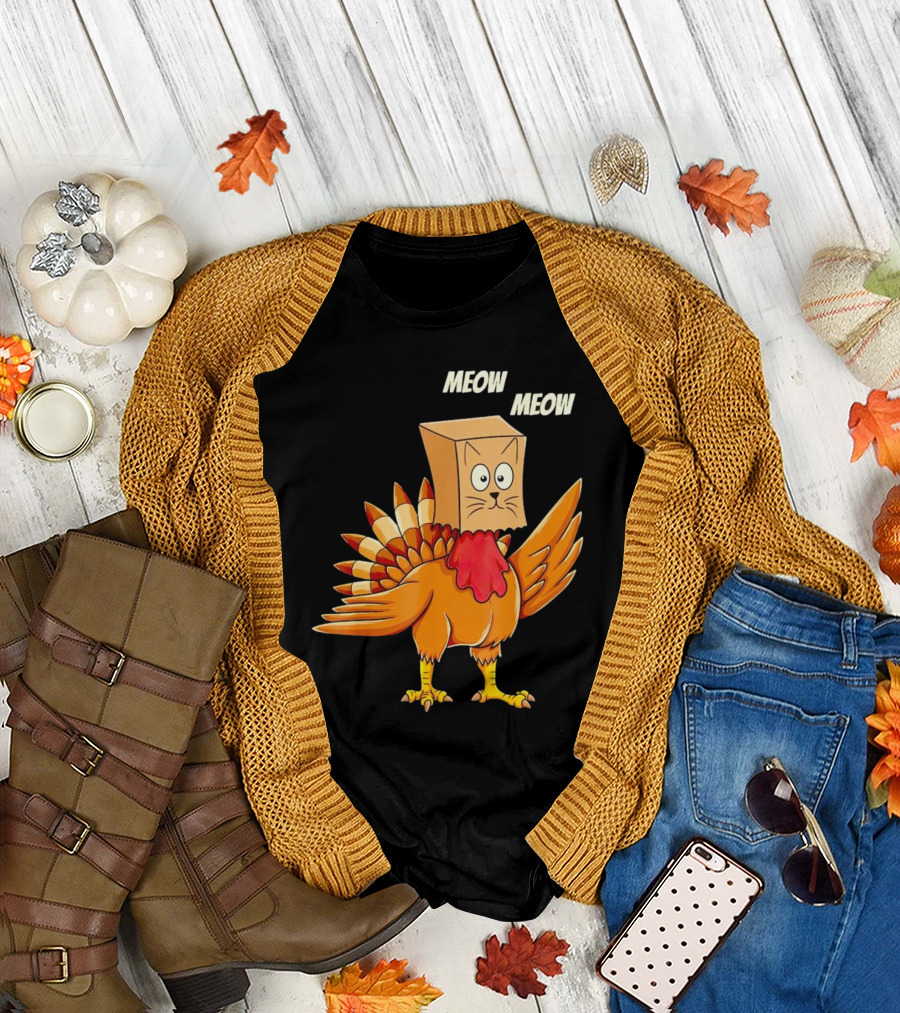 Meow Meow Turkey Cat Thanksgiving T-Shirt