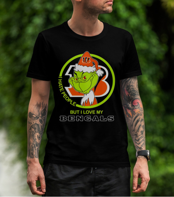 Grinch Santa Hat I Hate People But I Love My Bengals Football Fan T-Shirt