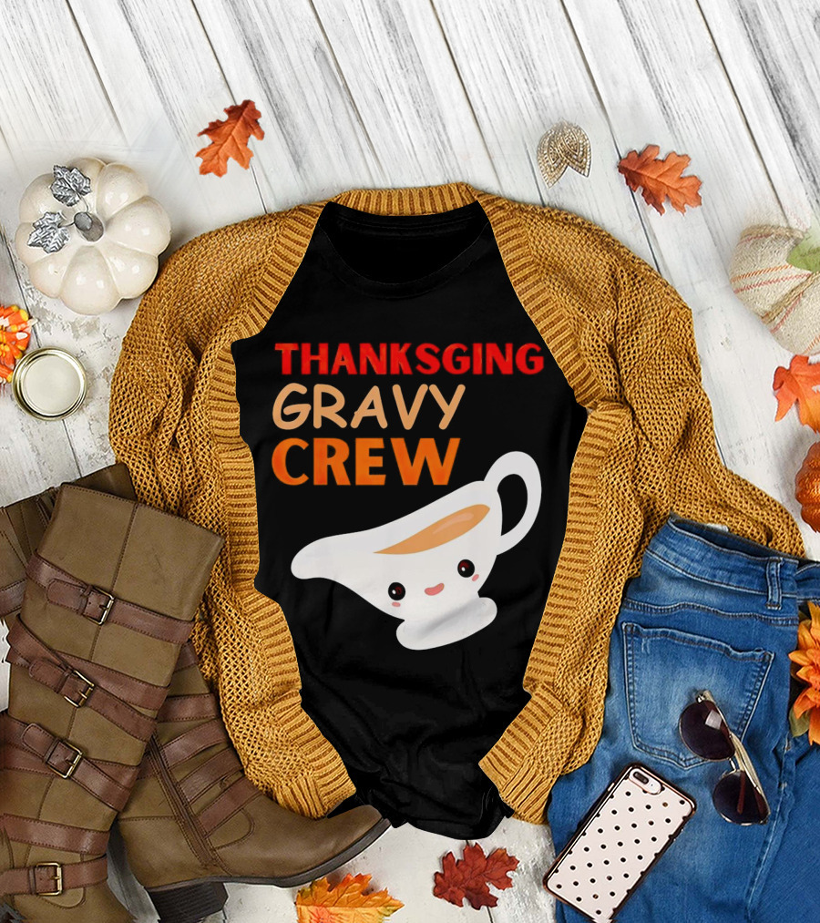 Thanksgiving Gravy Crew Smiling Saucy Boat T-Shirt