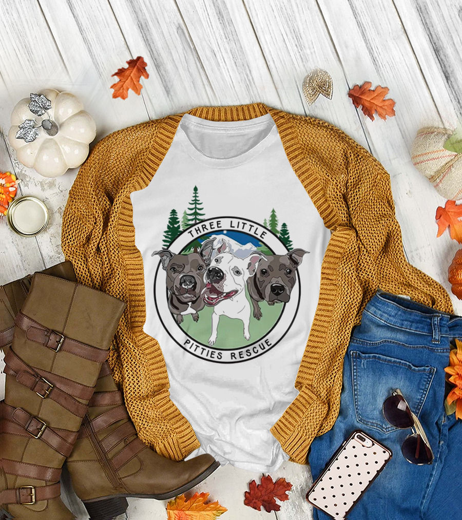 Three Little Pitties Rescue Forest Trio Dogs T-Shirt