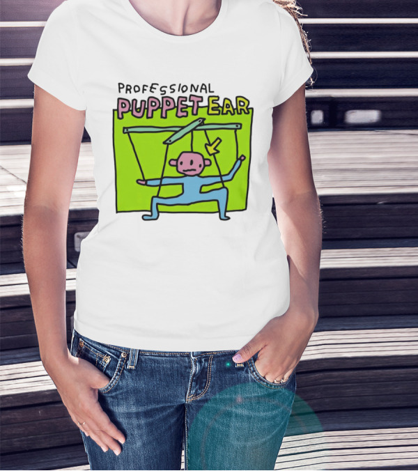 Professional Puppet Ear Illustration Marooned On Vibrant Green Background T-Shirt