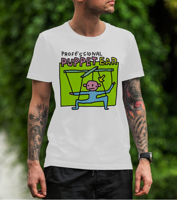 Professional Puppet Ear Illustration Marooned On Vibrant Green Background T-Shirt