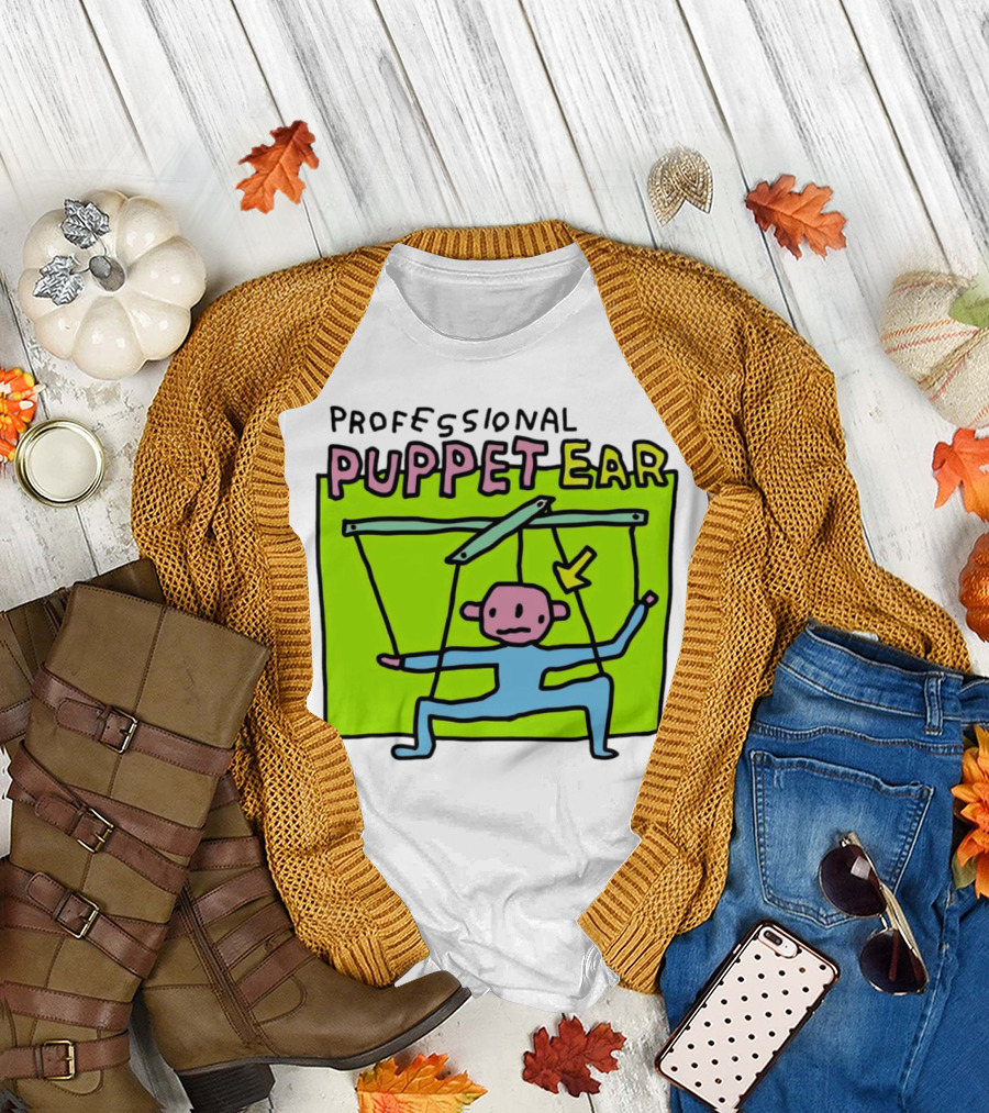 Professional Puppet Ear Illustration Marooned on Vibrant Green Background T-Shirt