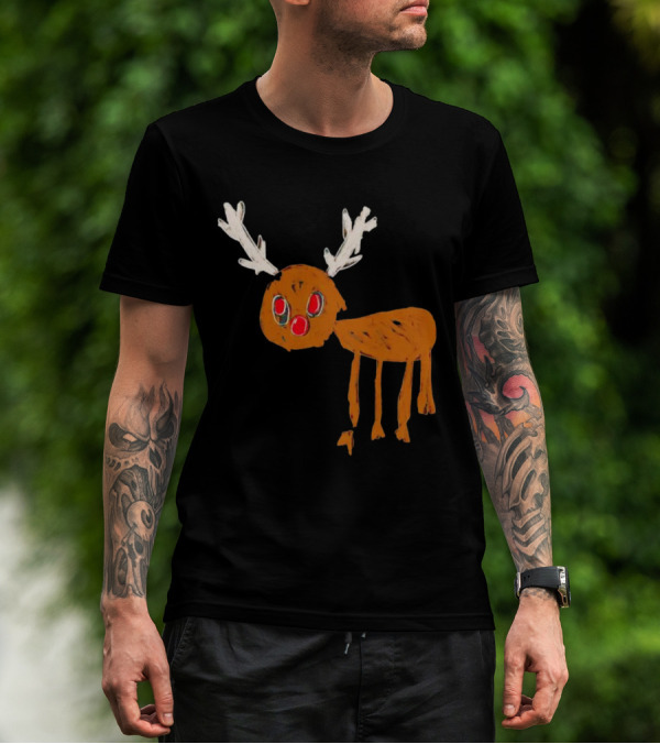 Reindeer Ugly Holiday Rudolf Drawing T-Shirt