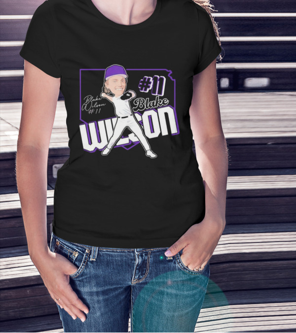 Blake Wilson #11 Kansas State Wildcats Baseball Cartoon Signature T-Shirt