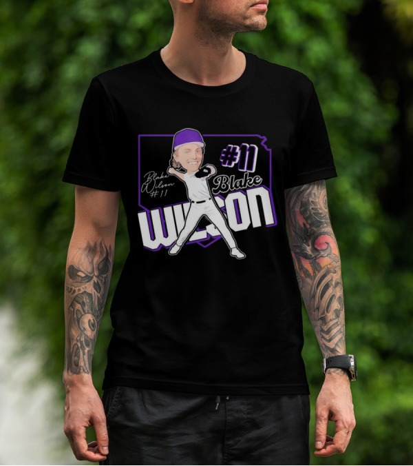 Blake Wilson #11 Kansas State Wildcats Baseball Cartoon Signature T-Shirt