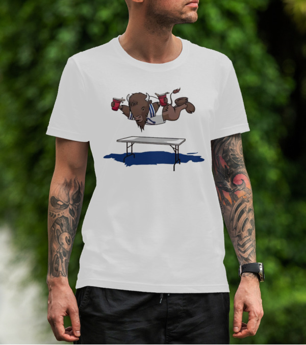 Buffalo Bills Smash Tables Jumping Bison With Red Cups T-Shirt