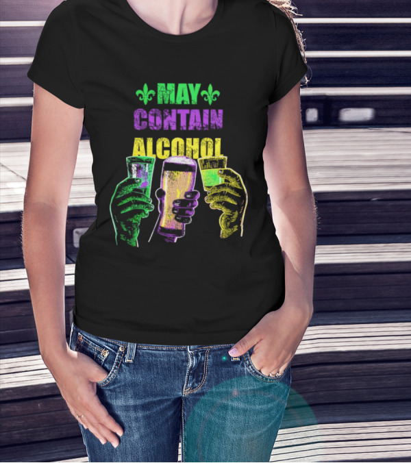May Contain Alcohol Fleur-de-Lis Colorful Drink Glasses T-Shirt