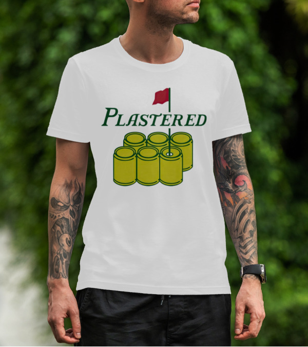 Plastered Flag With Beer Can Pyramid And Red Golf Pin T-Shirt