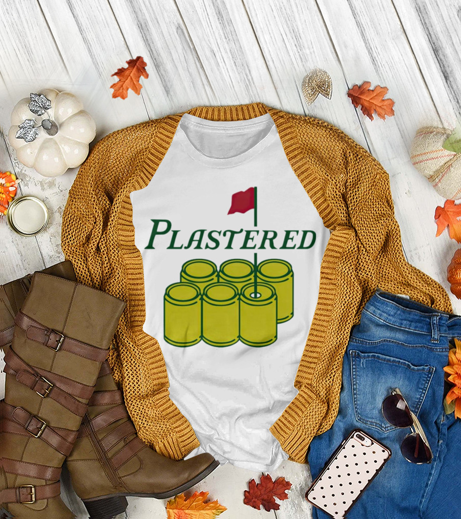 Plastered Flag with Beer Can Pyramid and Red Golf Pin T-Shirt